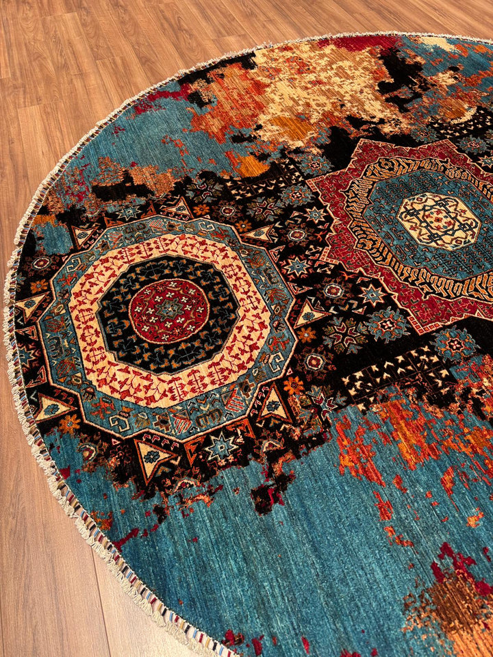 Kırık Memlük Yuvarlak Orijinal El Dokuması Multi Kök Boya Yün Halı 263x271 7.13 Metrekare - 9x9 ft
