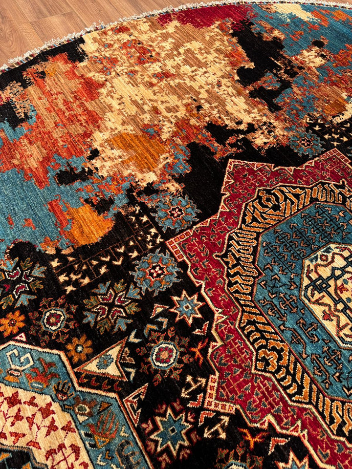 Kırık Memlük Yuvarlak Orijinal El Dokuması Multi Kök Boya Yün Halı 263x271 7.13 Metrekare - 9x9 ft