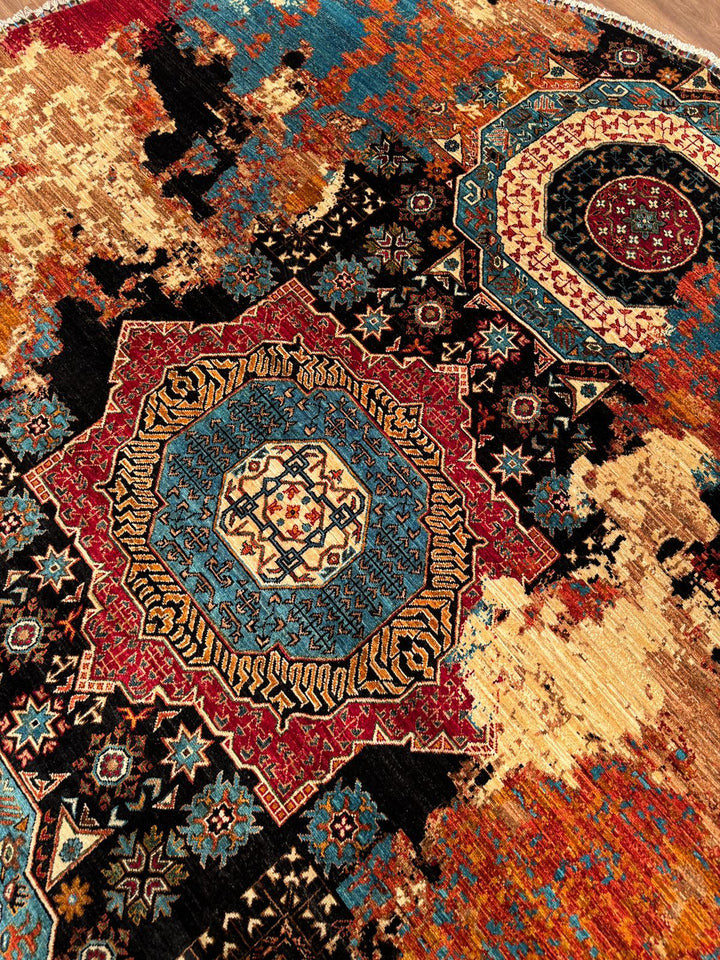 Kırık Memlük Yuvarlak Orijinal El Dokuması Multi Kök Boya Yün Halı 263x271 7.13 Metrekare - 9x9 ft