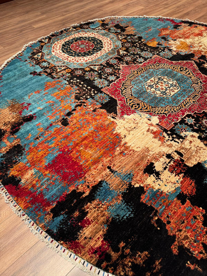 Kırık Memlük Yuvarlak Orijinal El Dokuması Multi Kök Boya Yün Halı 263x271 7.13 Metrekare - 9x9 ft