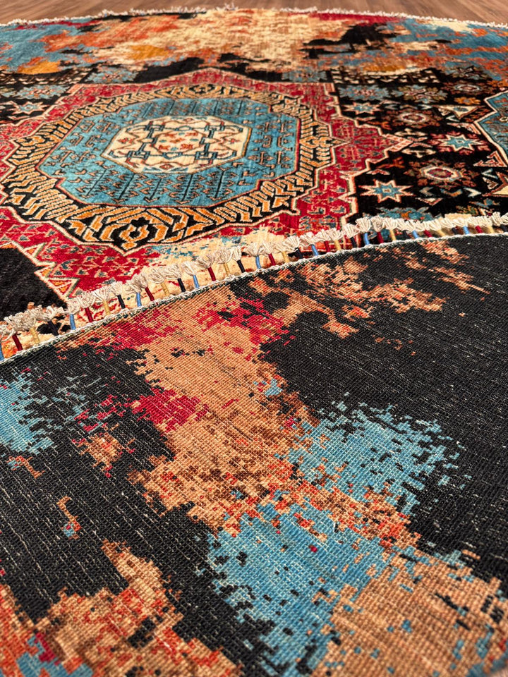 Kırık Memlük Yuvarlak Orijinal El Dokuması Multi Kök Boya Yün Halı 263x271 7.13 Metrekare - 9x9 ft