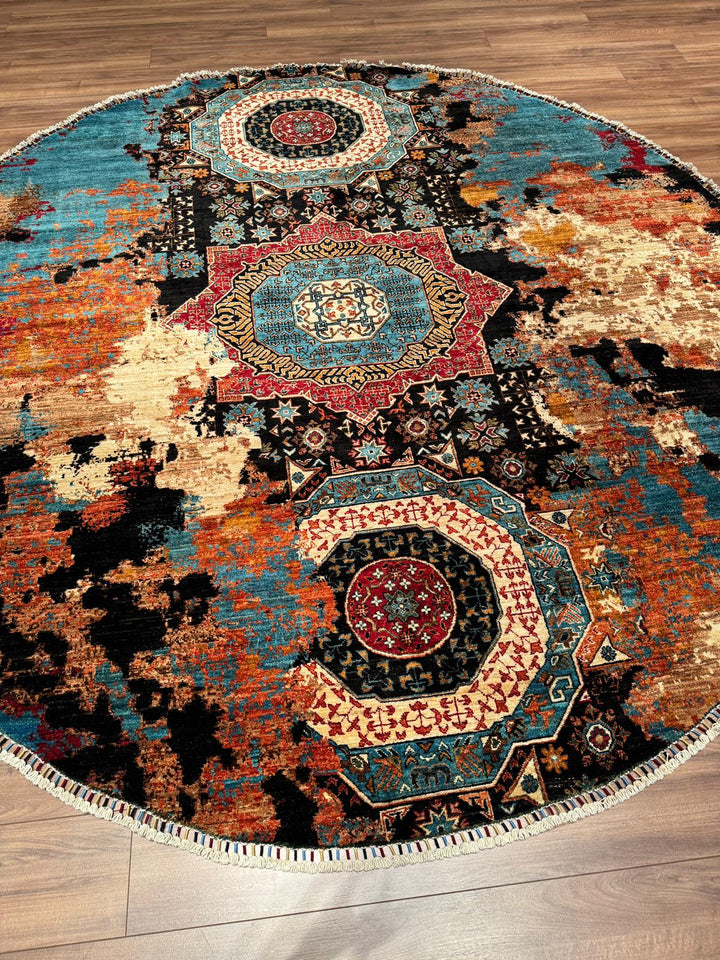 Kırık Memlük Yuvarlak Orijinal El Dokuması Multi Kök Boya Yün Halı 263x271 7.13 Metrekare - 9x9 ft