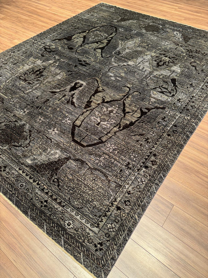 Selçuklu Orijinal El Dokuması Siyah Kök Boya Yün Halı 275x354 9.74 Metrekare - 9x12 ft