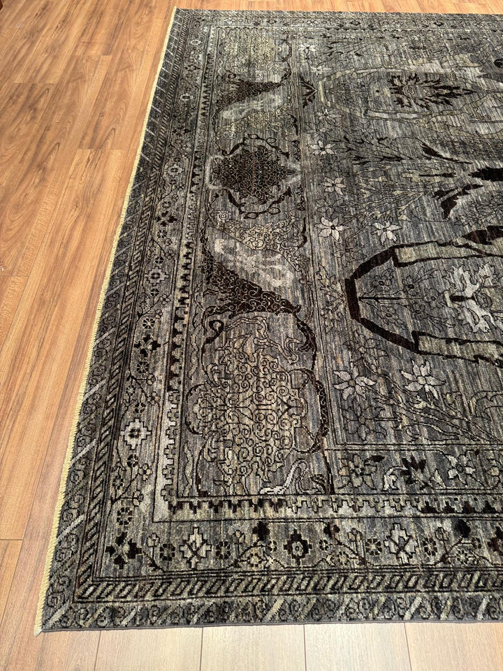 Selçuklu Orijinal El Dokuması Siyah Kök Boya Yün Halı 275x354 9.74 Metrekare - 9x12 ft