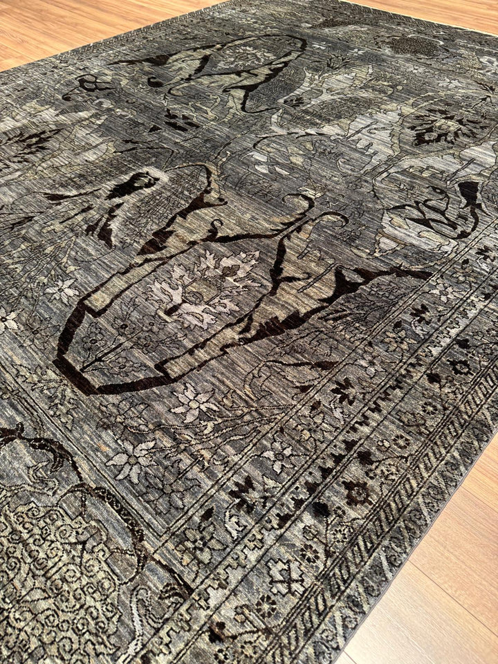 Selçuklu Orijinal El Dokuması Siyah Kök Boya Yün Halı 275x354 9.74 Metrekare - 9x12 ft