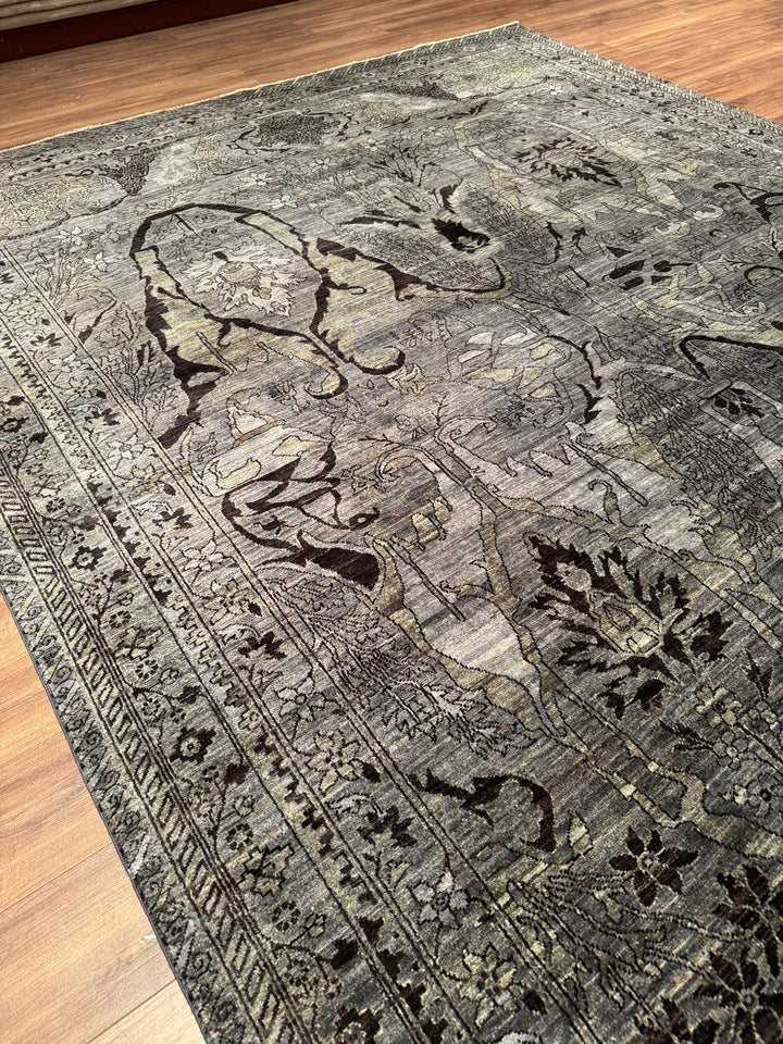 Selçuklu Orijinal El Dokuması Siyah Kök Boya Yün Halı 275x354 9.74 Metrekare - 9x12 ft