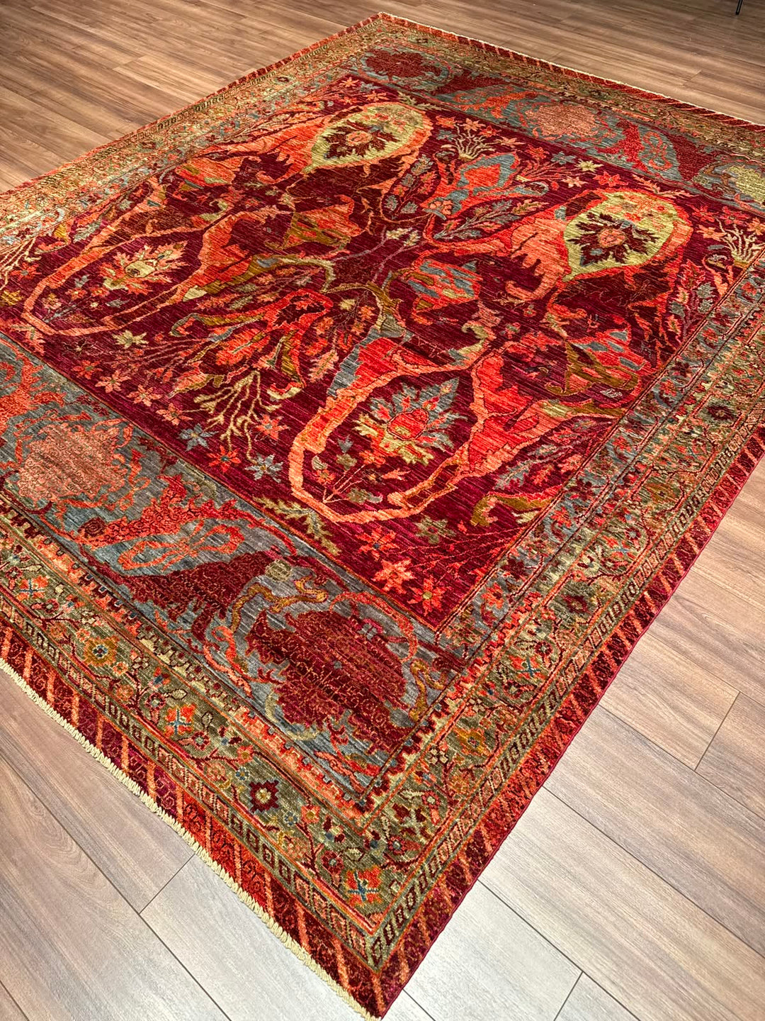 Selçuklu Orijinal El Dokuması Turuncu Kök Boya Yün Halı 248x302 7.49 Metrekare - 7x10 ft