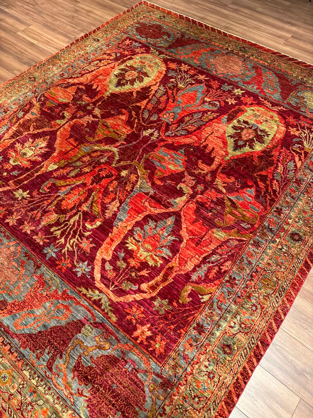 Selçuklu Orijinal El Dokuması Turuncu Kök Boya Yün Halı 248x302 7.49 Metrekare - 7x10 ft