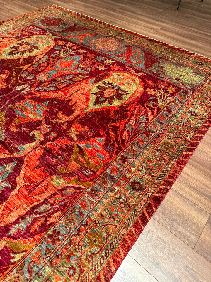 Selçuklu Orijinal El Dokuması Turuncu Kök Boya Yün Halı 248x302 7.49 Metrekare - 7x10 ft