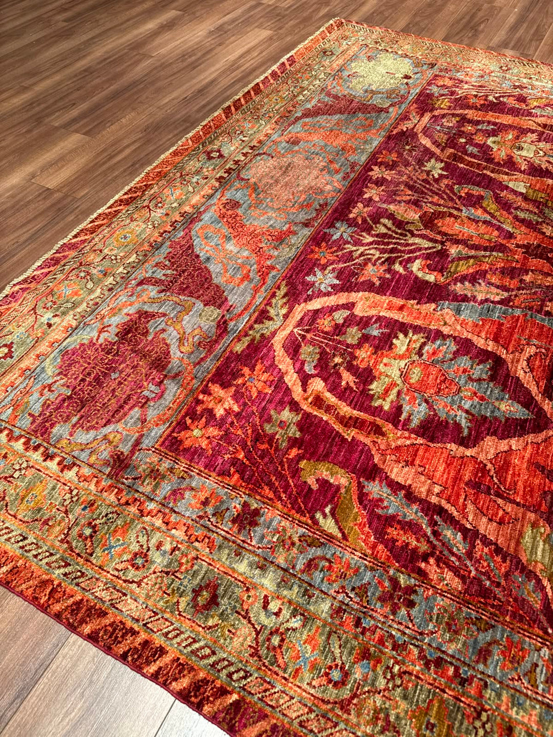 Selçuklu Orijinal El Dokuması Turuncu Kök Boya Yün Halı 248x302 7.49 Metrekare - 7x10 ft