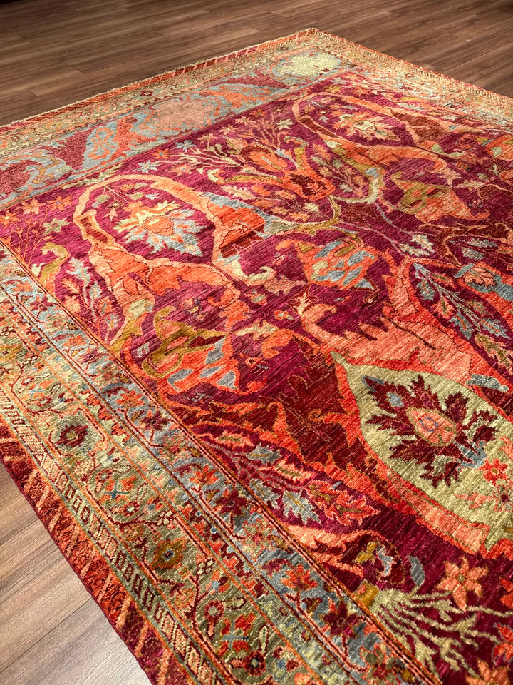 Selçuklu Orijinal El Dokuması Turuncu Kök Boya Yün Halı 248x302 7.49 Metrekare - 7x10 ft