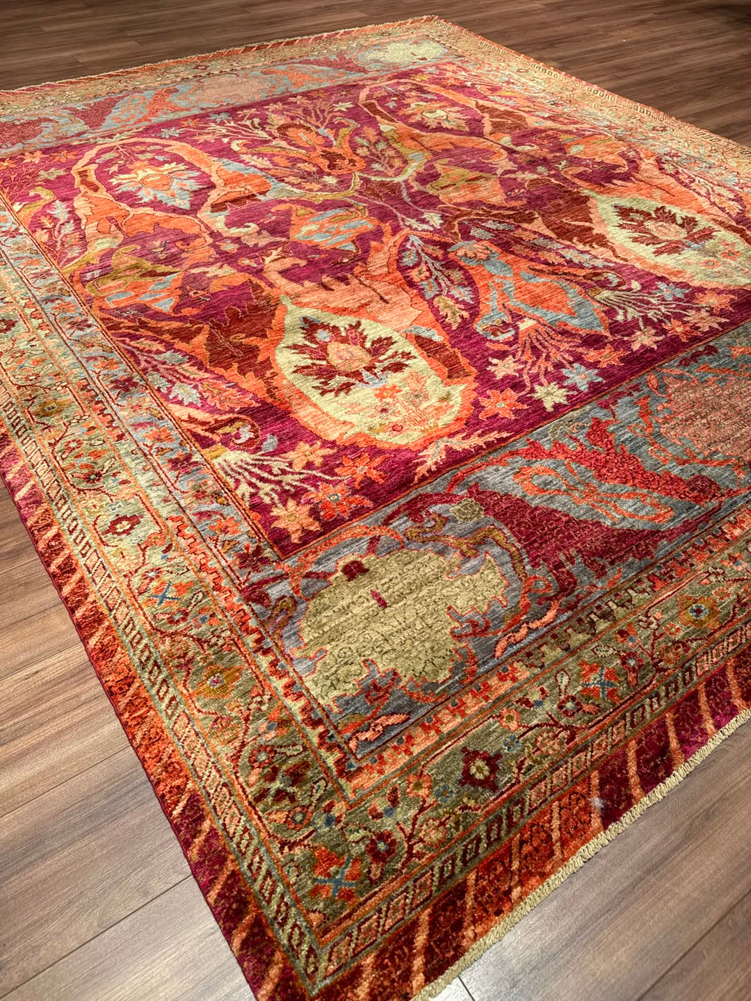 Selçuklu Orijinal El Dokuması Turuncu Kök Boya Yün Halı 248x302 7.49 Metrekare - 7x10 ft