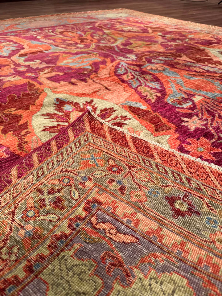 Selçuklu Orijinal El Dokuması Turuncu Kök Boya Yün Halı 248x302 7.49 Metrekare - 7x10 ft