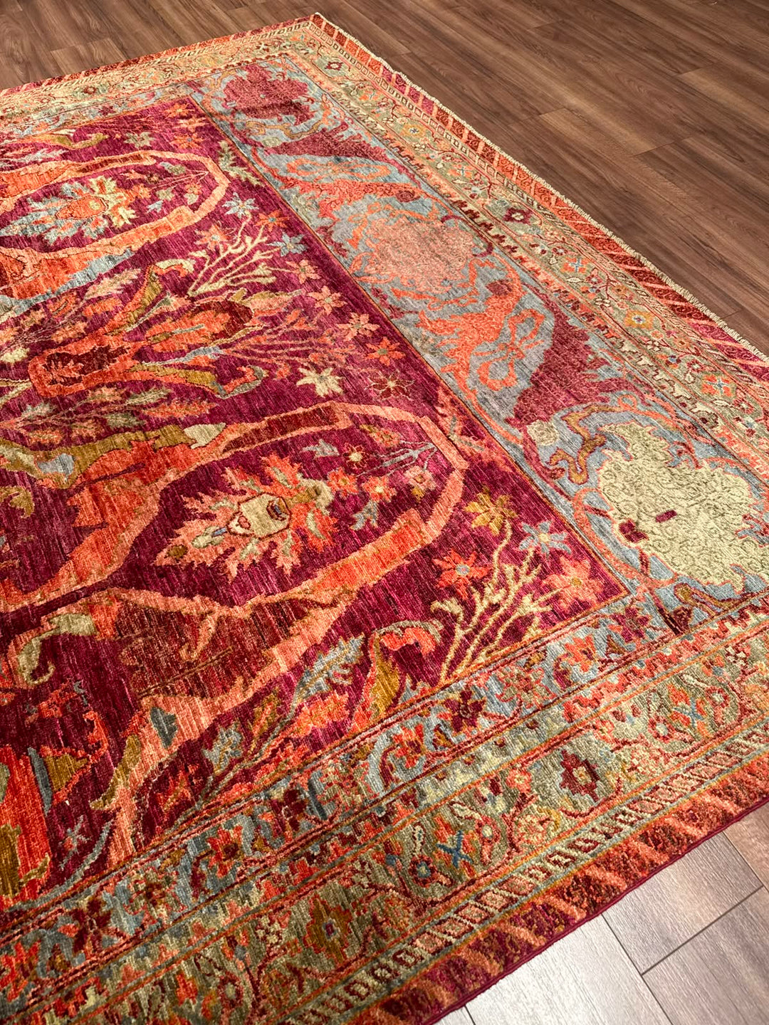 Selçuklu Orijinal El Dokuması Turuncu Kök Boya Yün Halı 248x302 7.49 Metrekare - 7x10 ft
