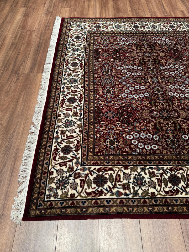 Hereke Yedi Dağın Çiçeği Orijinal El Dokuması Kırmızı Krem Yün Halı 191x286 5.46 Metrekare - 7x10 ft