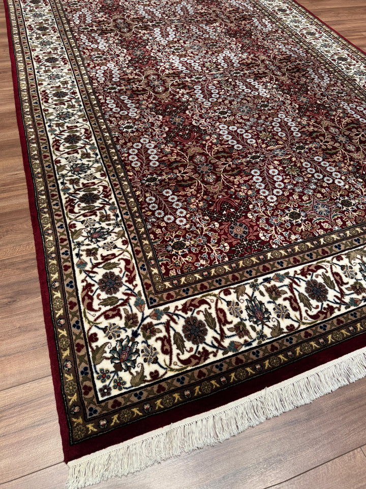 Hereke Yedi Dağın Çiçeği Orijinal El Dokuması Kırmızı Krem Yün Halı 191x286 5.46 Metrekare - 7x10 ft