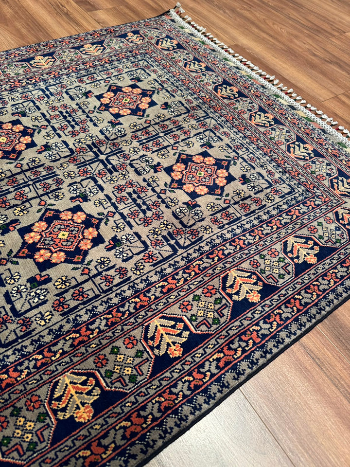 Afgan Halısı Hamyap Orijinal El Dokuması Gri Kök Boya Yün 119x192 2.28 Metrekare - 4x6 ft