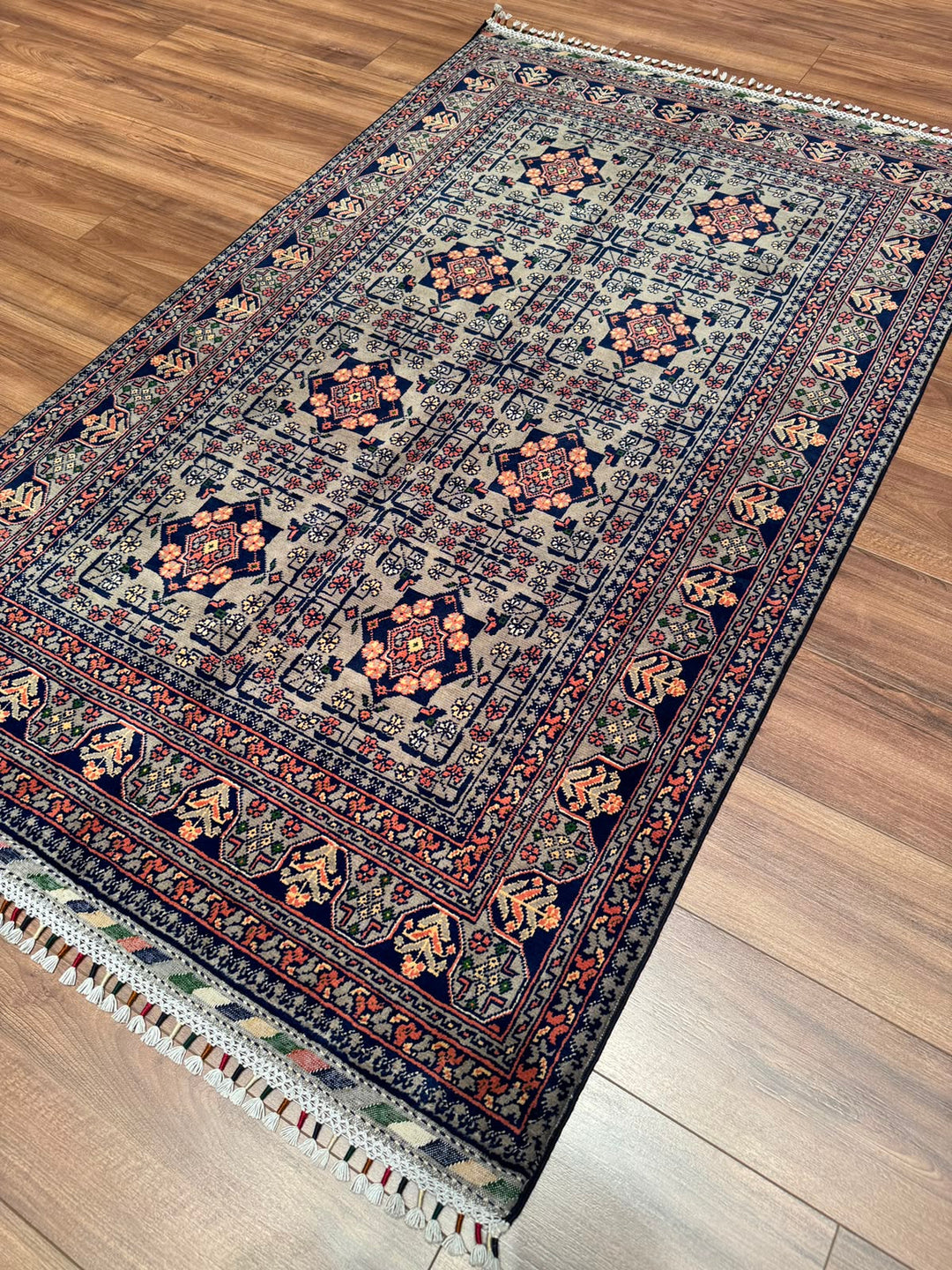 Afgan Halısı Hamyap Orijinal El Dokuması Gri Kök Boya Yün 119x192 2.28 Metrekare - 4x6 ft