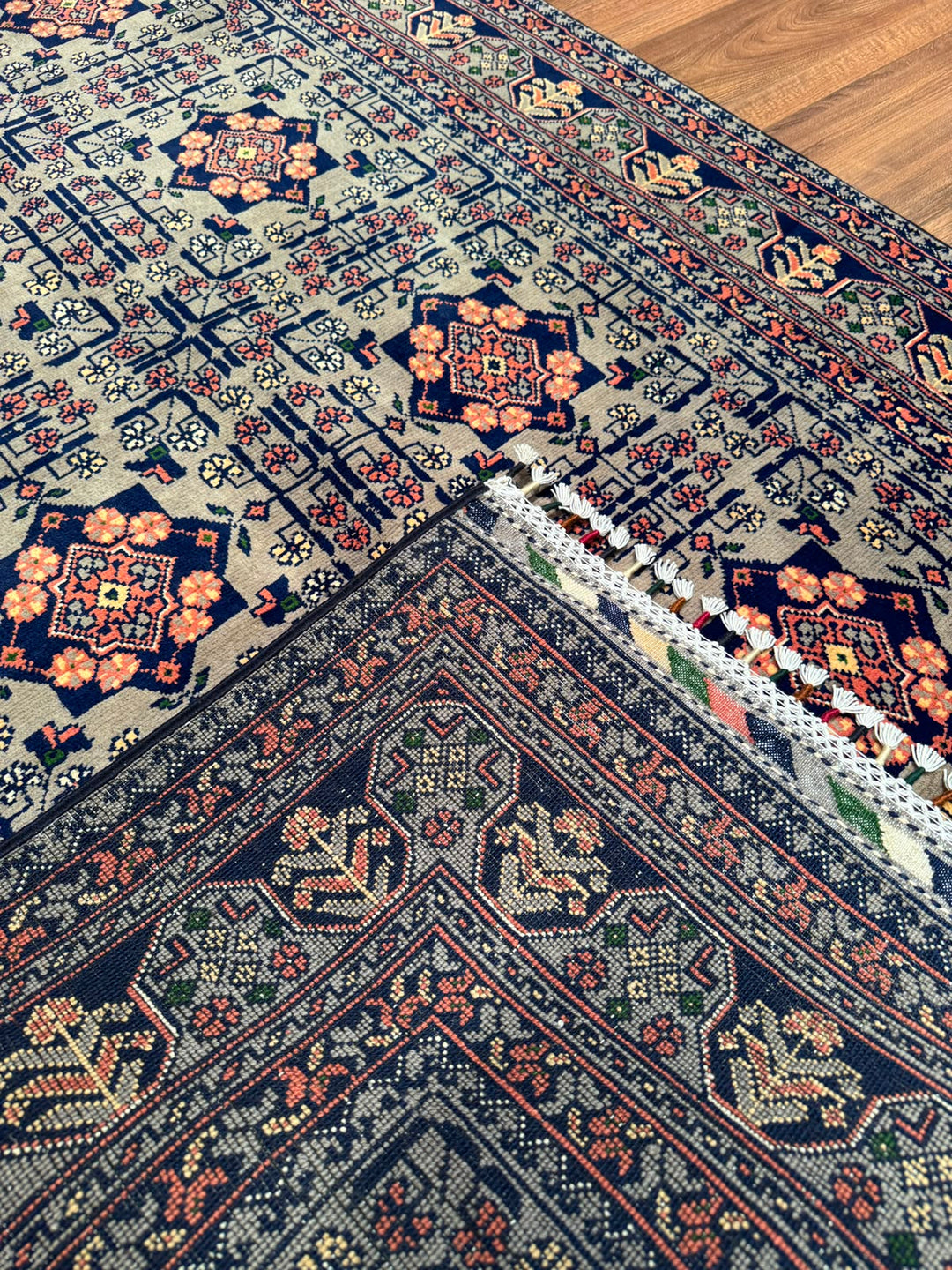 Afgan Halısı Hamyap Orijinal El Dokuması Gri Kök Boya Yün 119x192 2.28 Metrekare - 4x6 ft