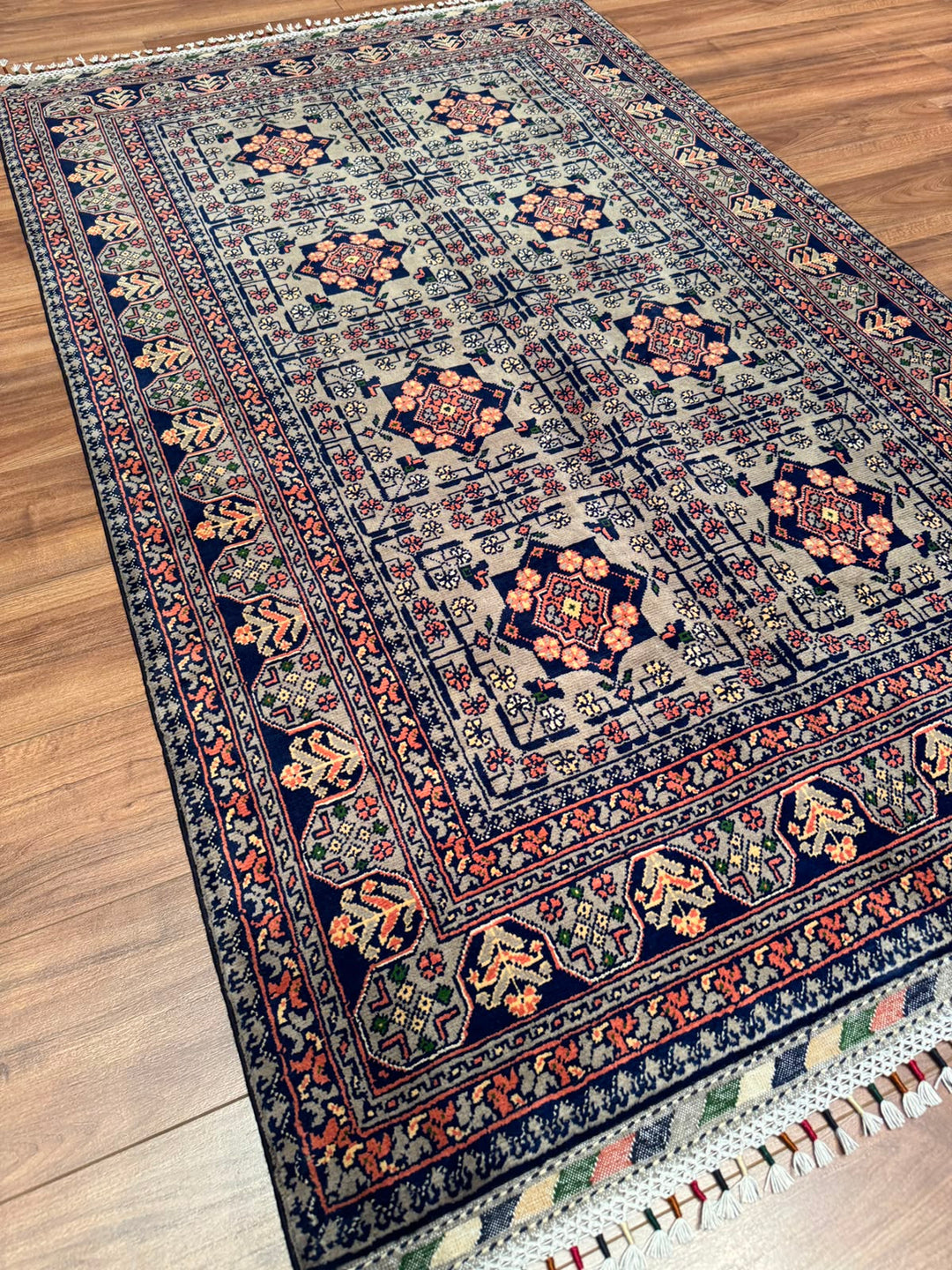 Afgan Halısı Hamyap Orijinal El Dokuması Gri Kök Boya Yün 119x192 2.28 Metrekare - 4x6 ft