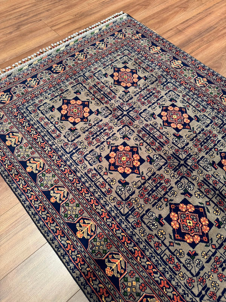 Afgan Halısı Hamyap Orijinal El Dokuması Gri Kök Boya Yün 119x192 2.28 Metrekare - 4x6 ft