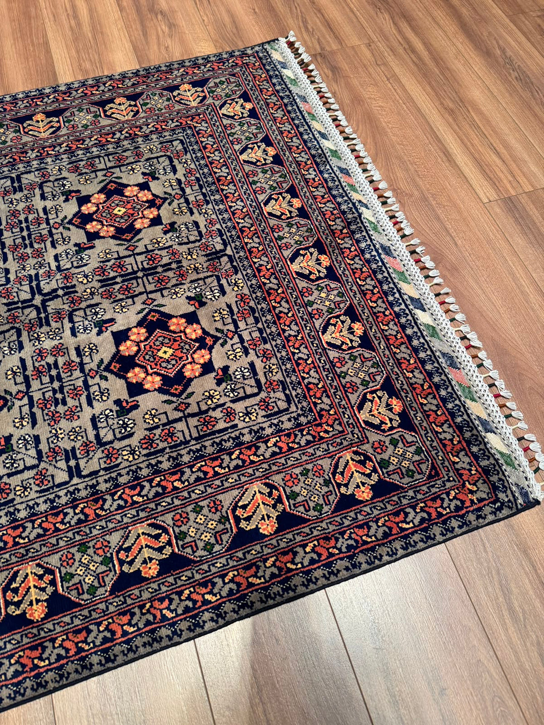 Afgan Halısı Hamyap Orijinal El Dokuması Gri Kök Boya Yün 119x192 2.28 Metrekare - 4x6 ft
