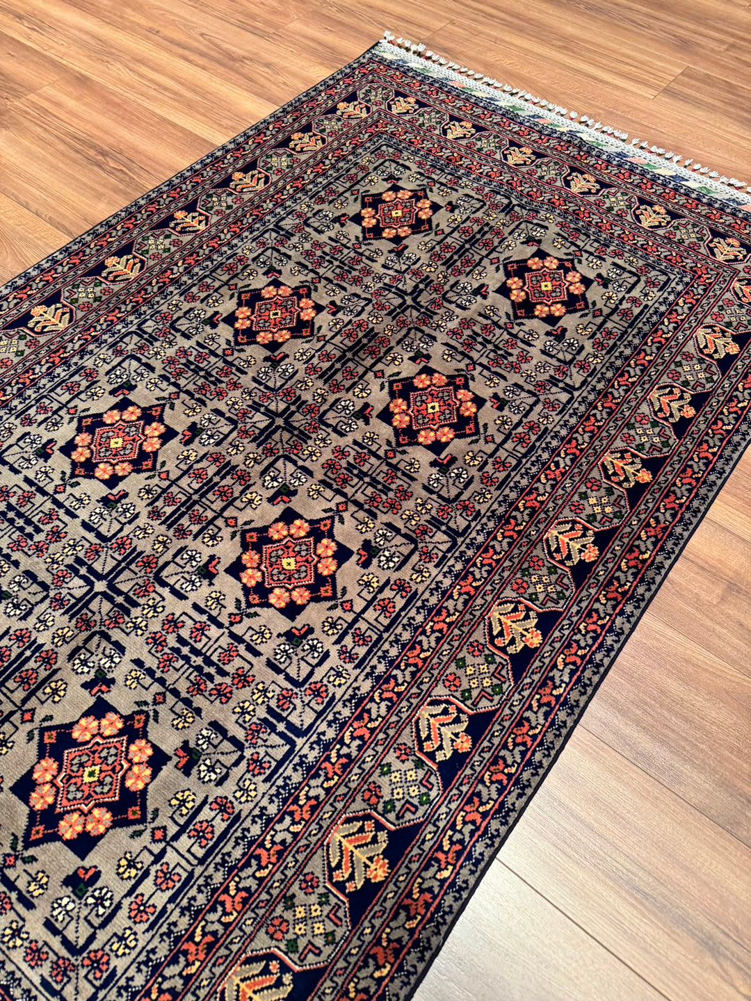Afgan Halısı Hamyap Orijinal El Dokuması Gri Kök Boya Yün 119x192 2.28 Metrekare - 4x6 ft