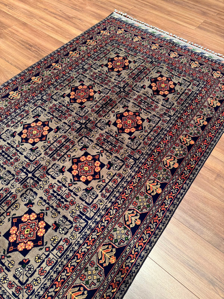 Afgan Halısı Hamyap Orijinal El Dokuması Gri Kök Boya Yün 119x192 2.28 Metrekare - 4x6 ft