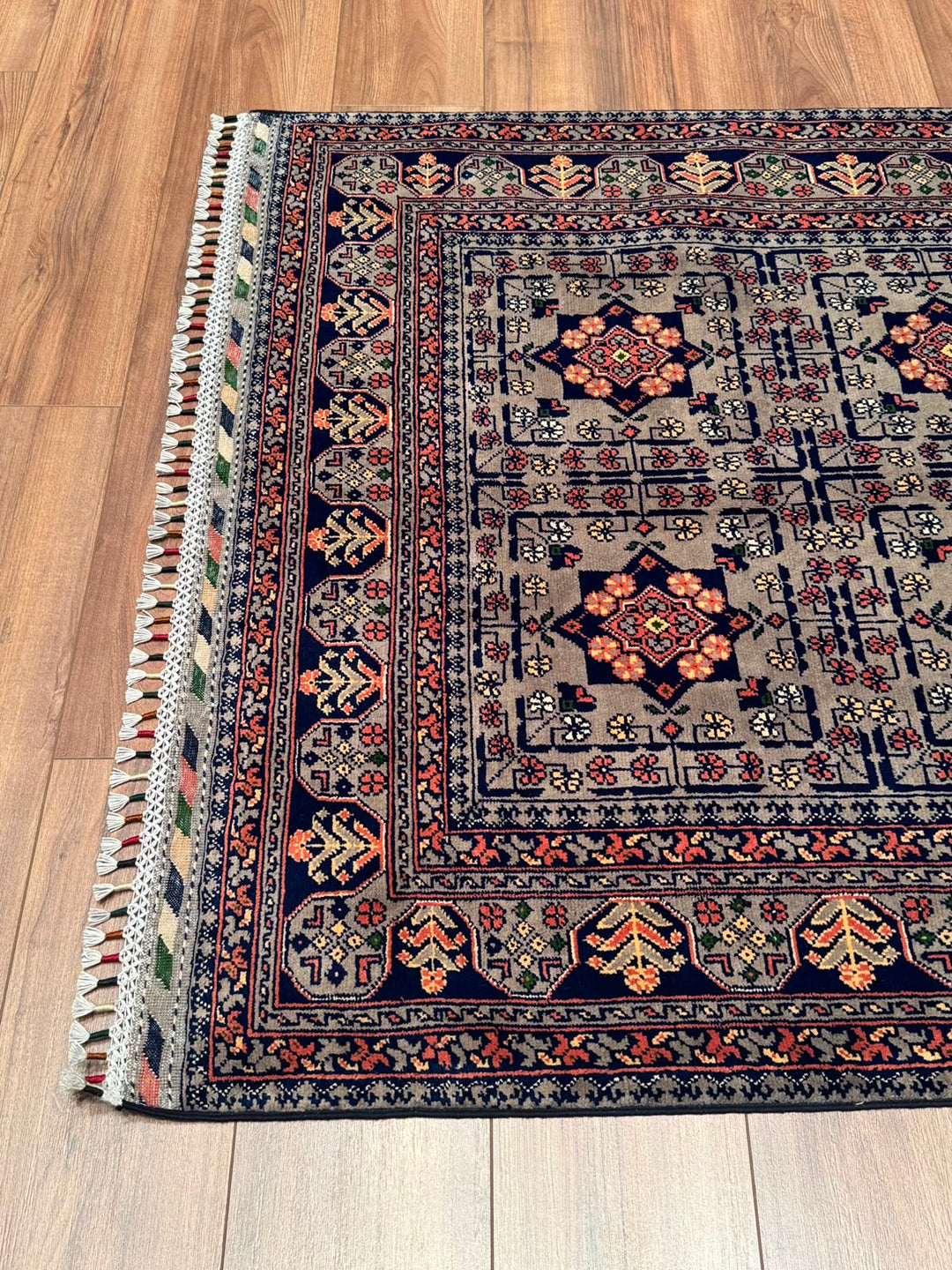 Afgan Halısı Hamyap Orijinal El Dokuması Gri Kök Boya Yün 119x192 2.28 Metrekare - 4x6 ft