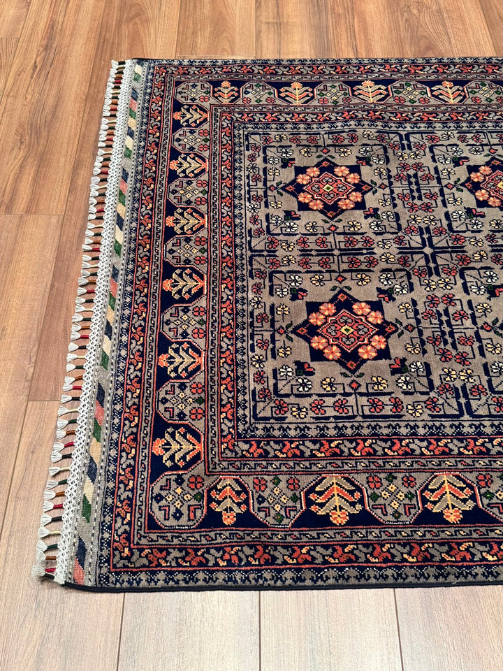 Afgan Halısı Hamyap Orijinal El Dokuması Gri Kök Boya Yün 119x192 2.28 Metrekare - 4x6 ft