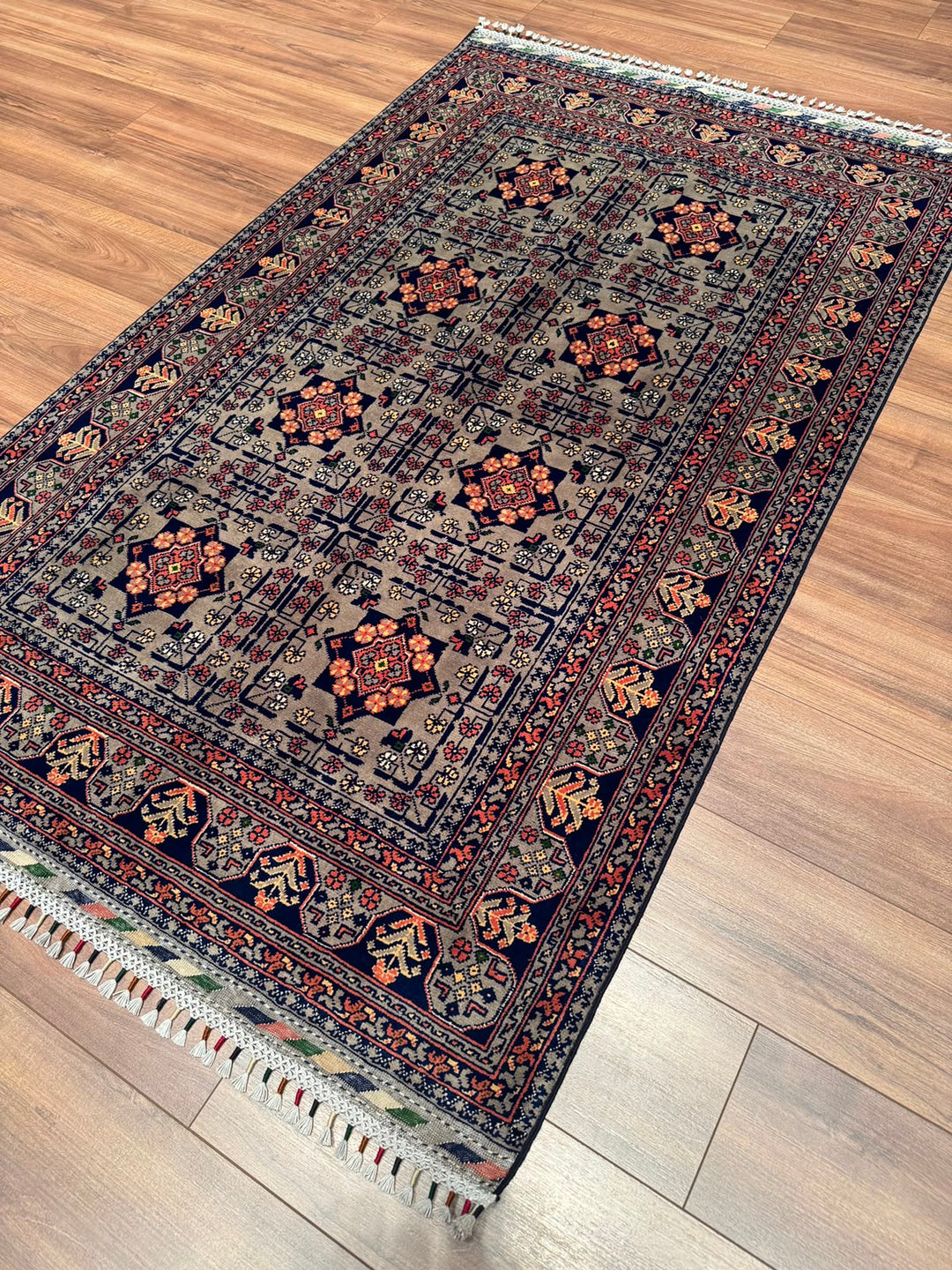 Afgan Halısı Hamyap Orijinal El Dokuması Gri Kök Boya Yün 119x192 2.28 Metrekare - 4x6 ft