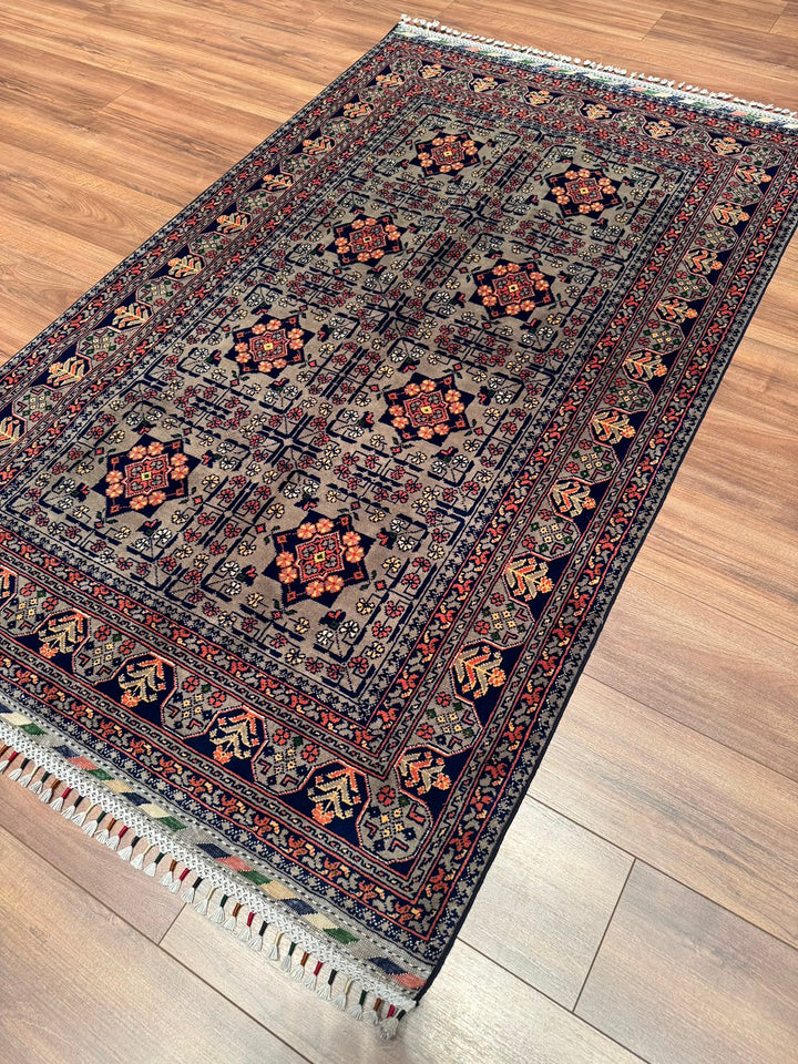 Afgan Halısı Hamyap Orijinal El Dokuması Gri Kök Boya Yün 119x192 2.28 Metrekare - 4x6 ft