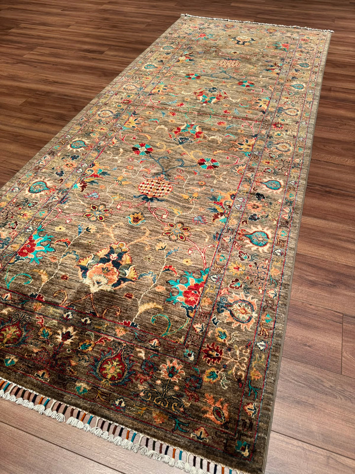 Sultani Binbirgece Geniş Yolluk Orijinal El Dokuması Bej Kök Boya Yün Halı 119x295 3.51 Metrekare - 4x10 ft
