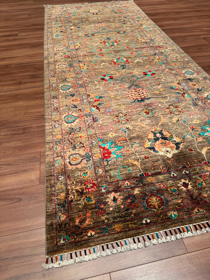 Sultani Binbirgece Geniş Yolluk Orijinal El Dokuması Bej Kök Boya Yün Halı 119x295 3.51 Metrekare - 4x10 ft