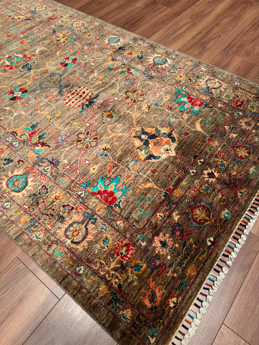 Sultani Binbirgece Geniş Yolluk Orijinal El Dokuması Bej Kök Boya Yün Halı 119x295 3.51 Metrekare - 4x10 ft