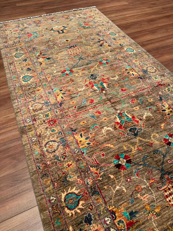 Sultani Binbirgece Geniş Yolluk Orijinal El Dokuması Bej Kök Boya Yün Halı 119x295 3.51 Metrekare - 4x10 ft