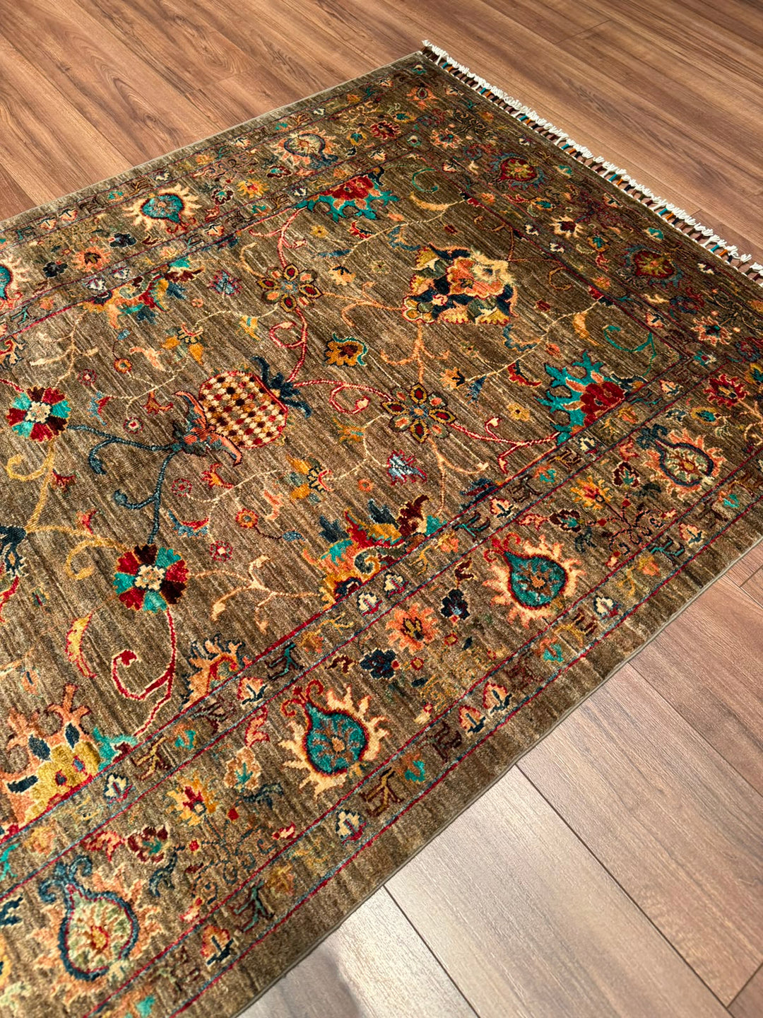 Sultani Binbirgece Geniş Yolluk Orijinal El Dokuması Bej Kök Boya Yün Halı 119x295 3.51 Metrekare - 4x10 ft