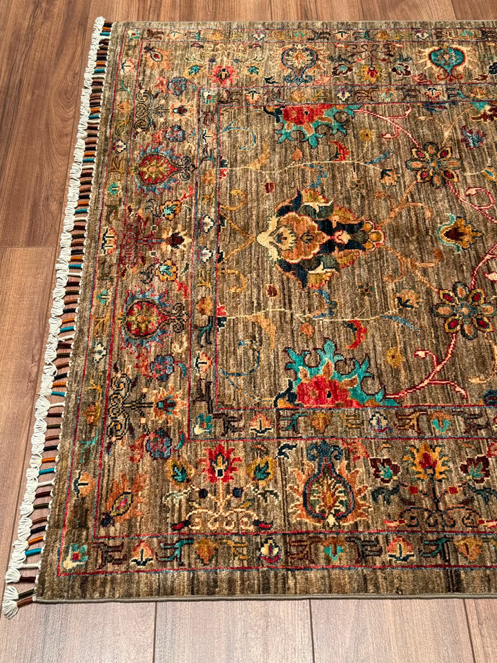 Sultani Binbirgece Geniş Yolluk Orijinal El Dokuması Bej Kök Boya Yün Halı 119x295 3.51 Metrekare - 4x10 ft