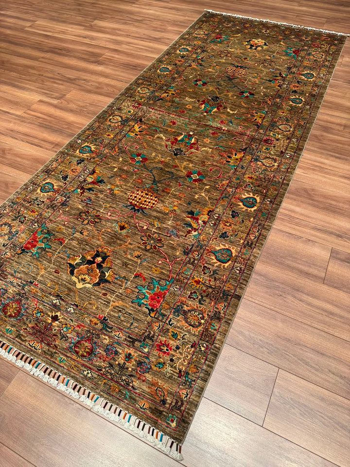 Sultani Binbirgece Geniş Yolluk Orijinal El Dokuması Bej Kök Boya Yün Halı 119x295 3.51 Metrekare - 4x10 ft