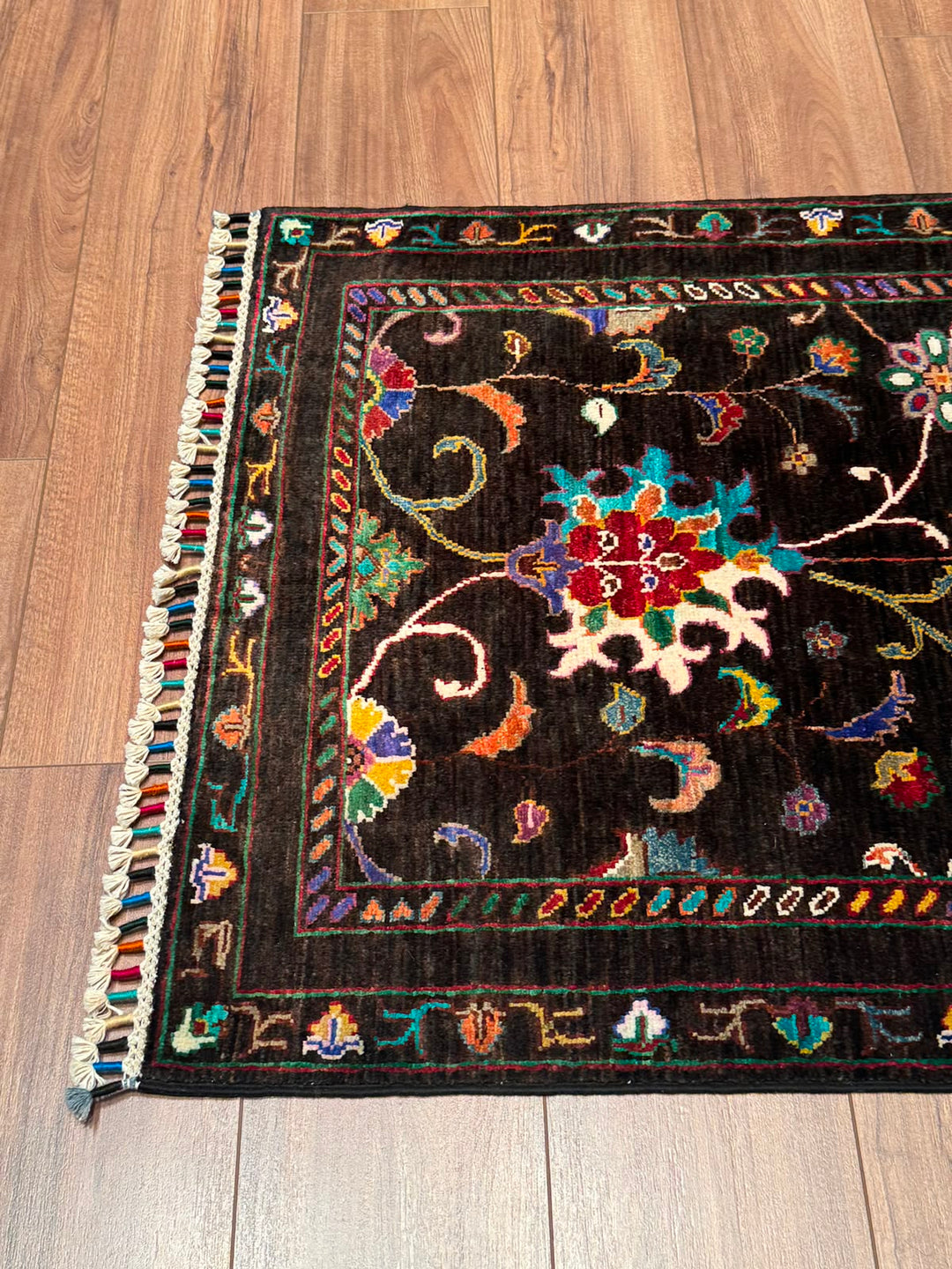 Sultani Binbirgece Yolluk Orijinal El Dokuması Siyah Kök Boya Yün Halı 0.80x250 2 Metrekare - 3x8 ft