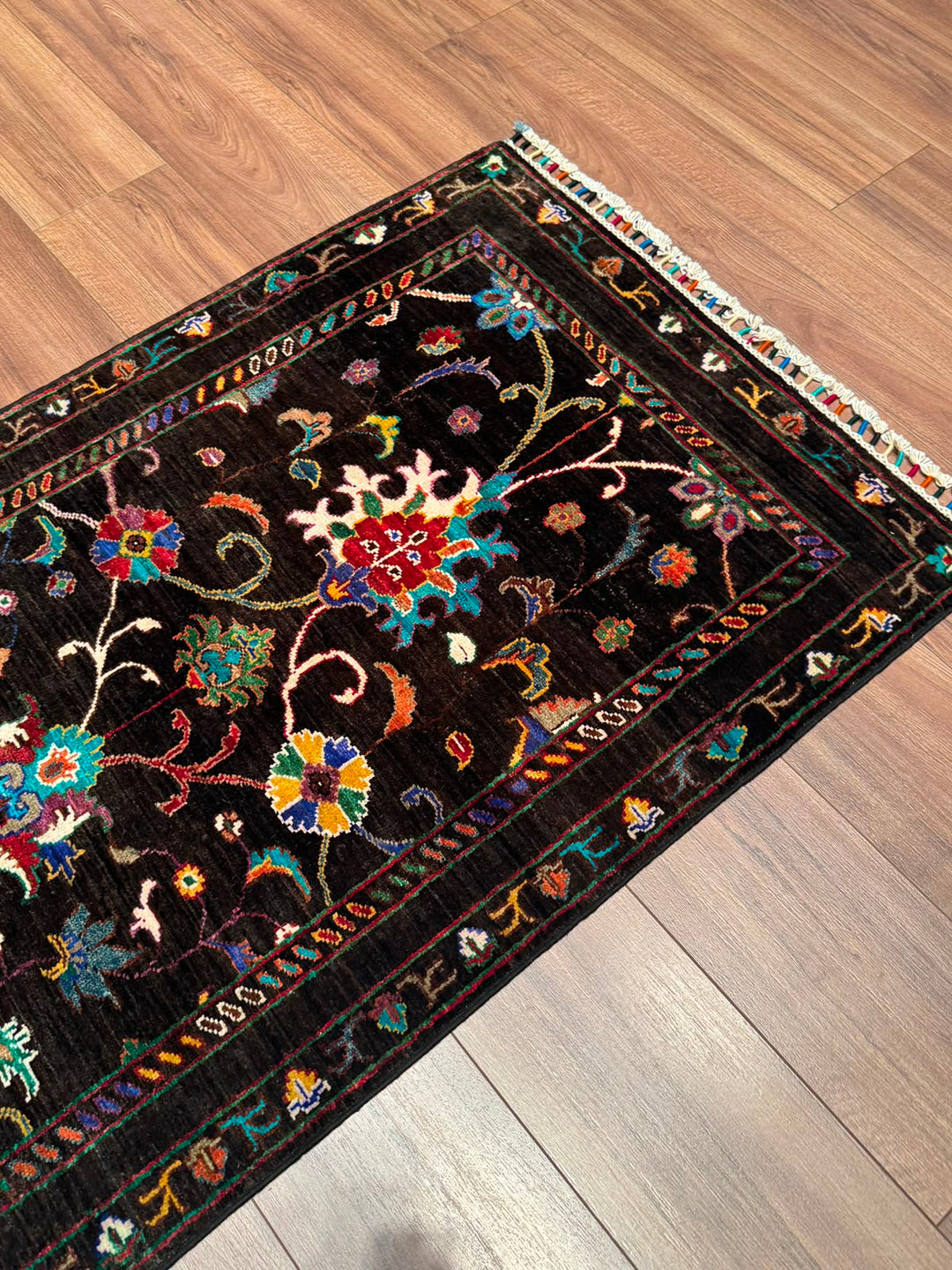 Sultani Binbirgece Yolluk Orijinal El Dokuması Siyah Kök Boya Yün Halı 0.80x250 2 Metrekare - 3x8 ft