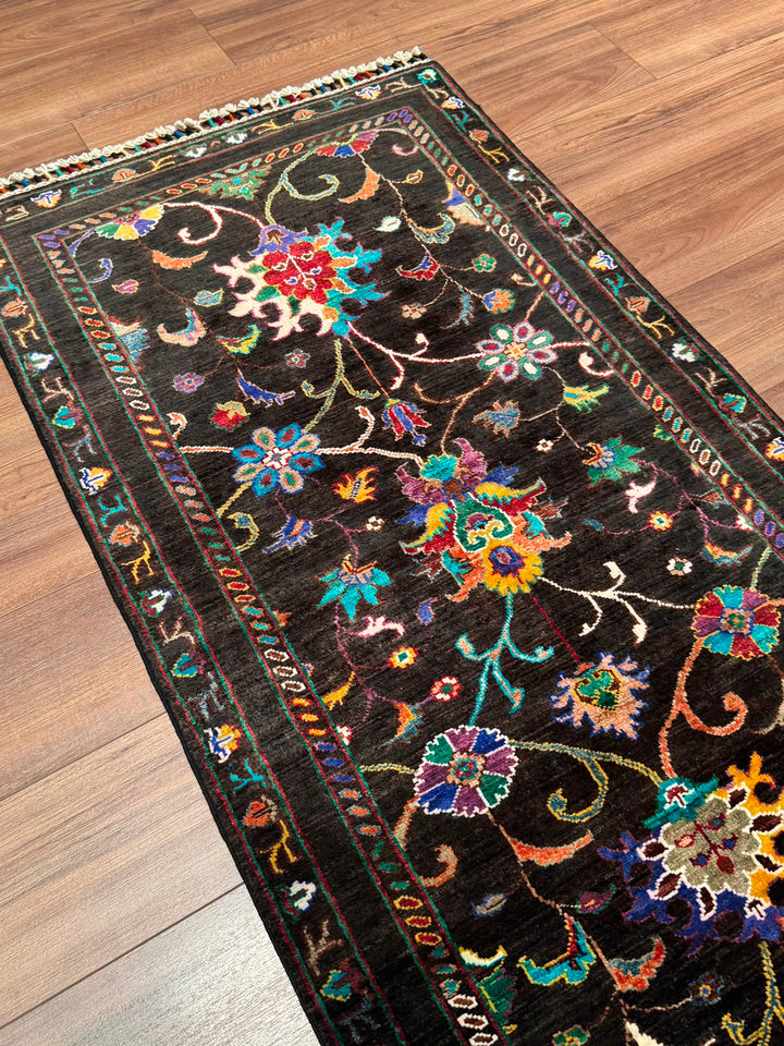 Sultani Binbirgece Yolluk Orijinal El Dokuması Siyah Kök Boya Yün Halı 0.80x250 2 Metrekare - 3x8 ft