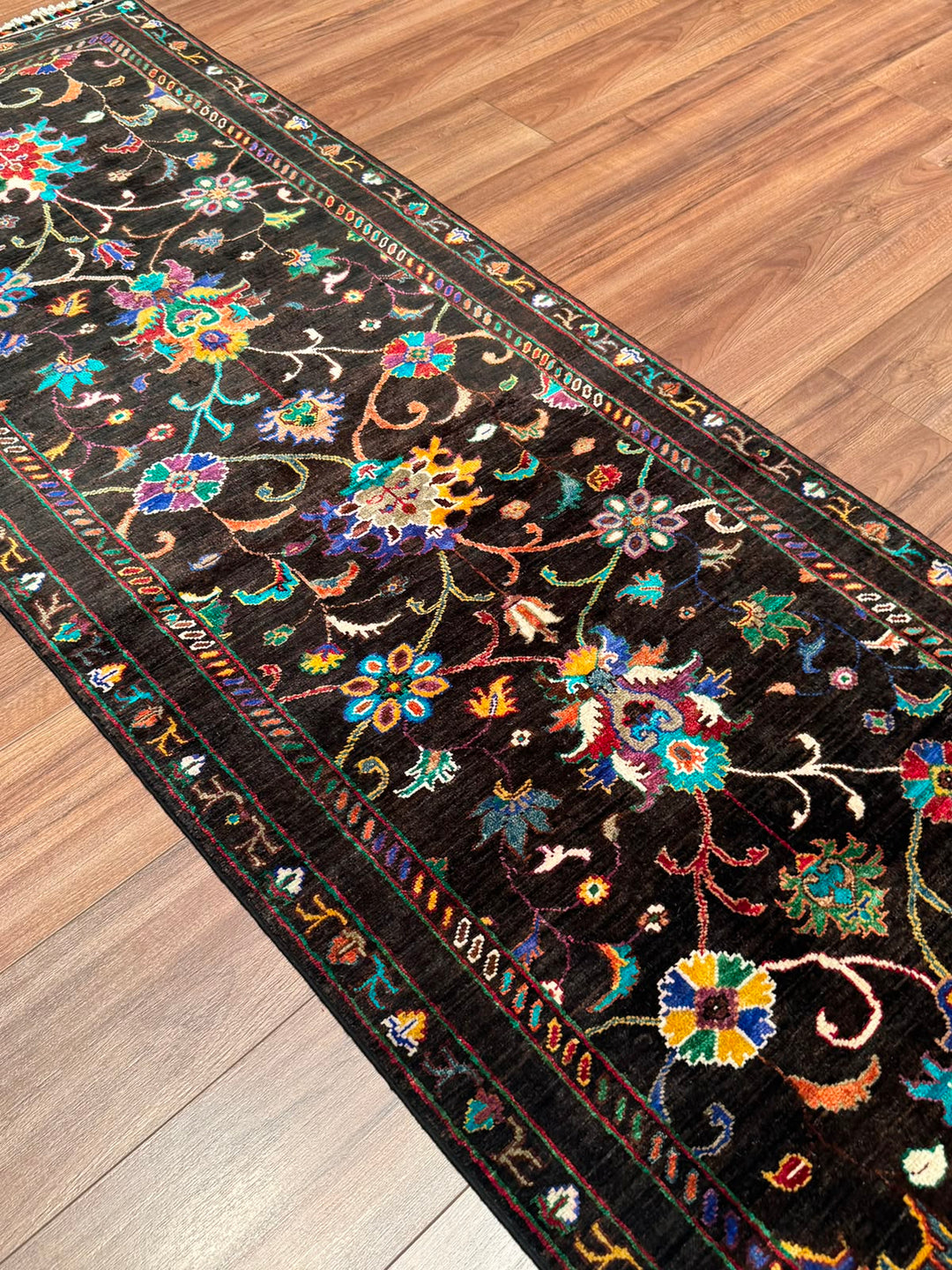 Sultani Binbirgece Yolluk Orijinal El Dokuması Siyah Kök Boya Yün Halı 0.80x250 2 Metrekare - 3x8 ft