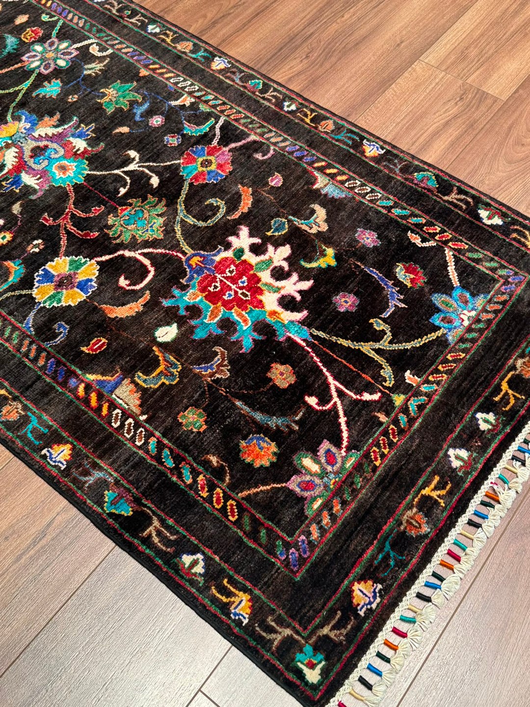Sultani Binbirgece Yolluk Orijinal El Dokuması Siyah Kök Boya Yün Halı 0.80x250 2 Metrekare - 3x8 ft