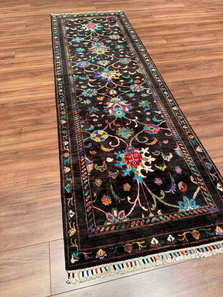 Sultani Binbirgece Yolluk Orijinal El Dokuması Siyah Kök Boya Yün Halı 0.80x250 2 Metrekare - 3x8 ft