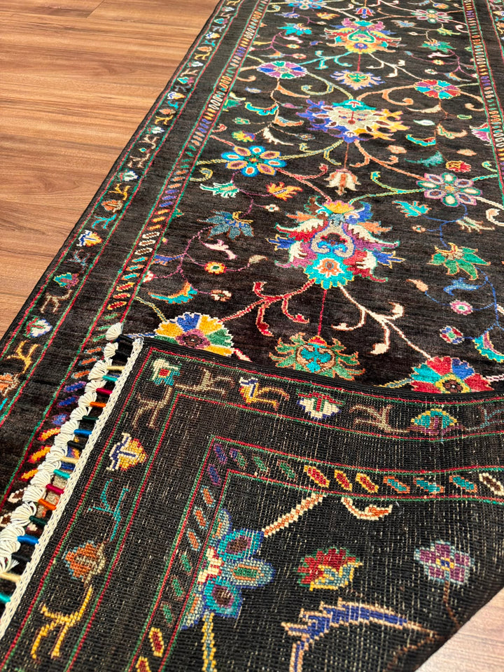 Sultani Binbirgece Yolluk Orijinal El Dokuması Siyah Kök Boya Yün Halı 0.80x250 2 Metrekare - 3x8 ft