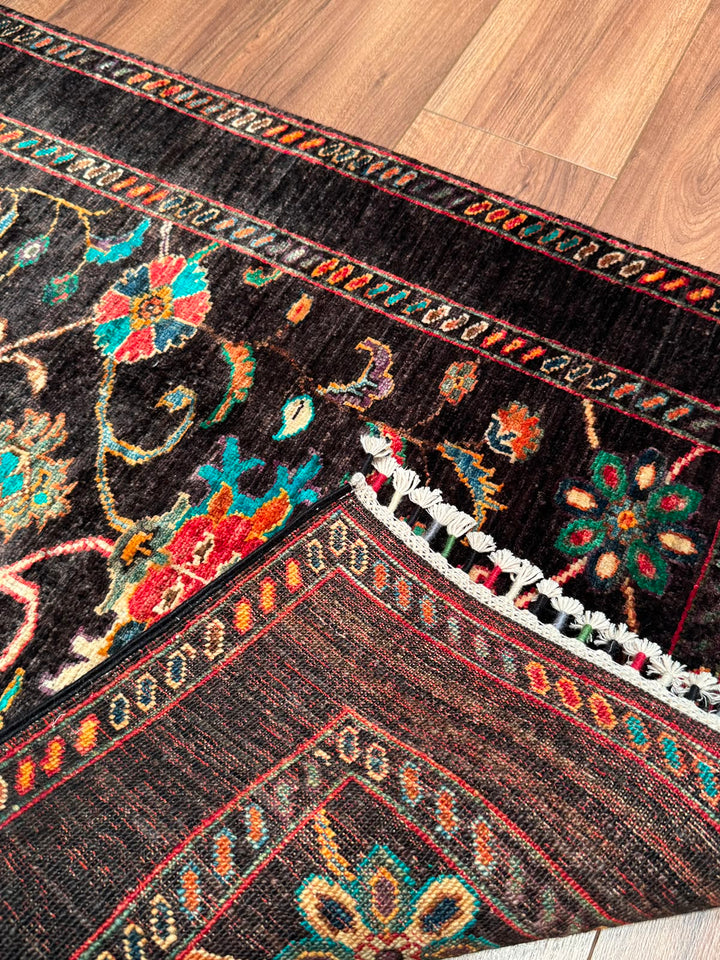 Sultani Binbirgece Yolluk Orijinal El Dokuması Siyah Kök Boya Yün Halı 0.84x237 1.99 Metrekare - 3x8 ft