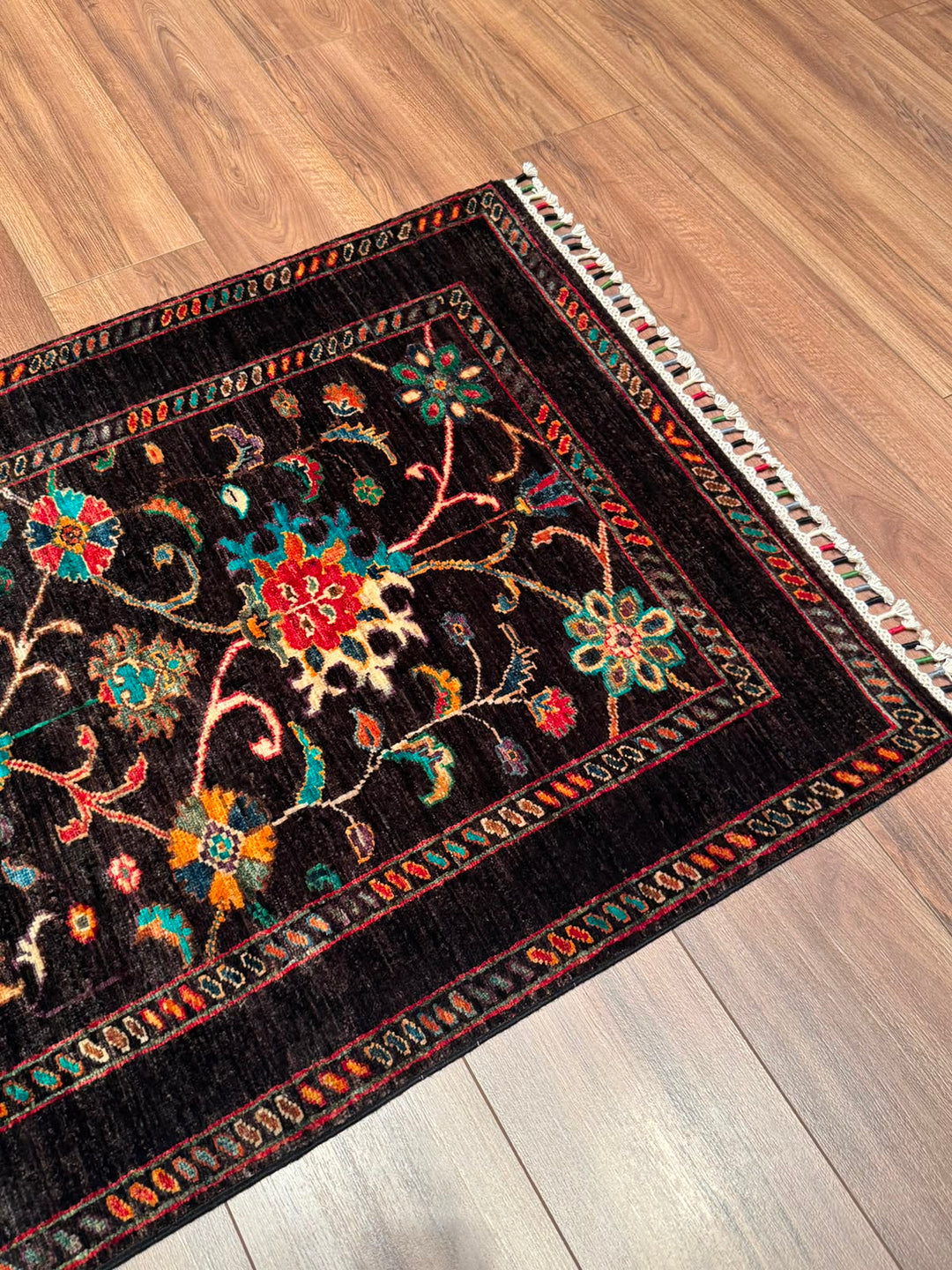 Sultani Binbirgece Yolluk Orijinal El Dokuması Siyah Kök Boya Yün Halı 0.84x237 1.99 Metrekare - 3x8 ft