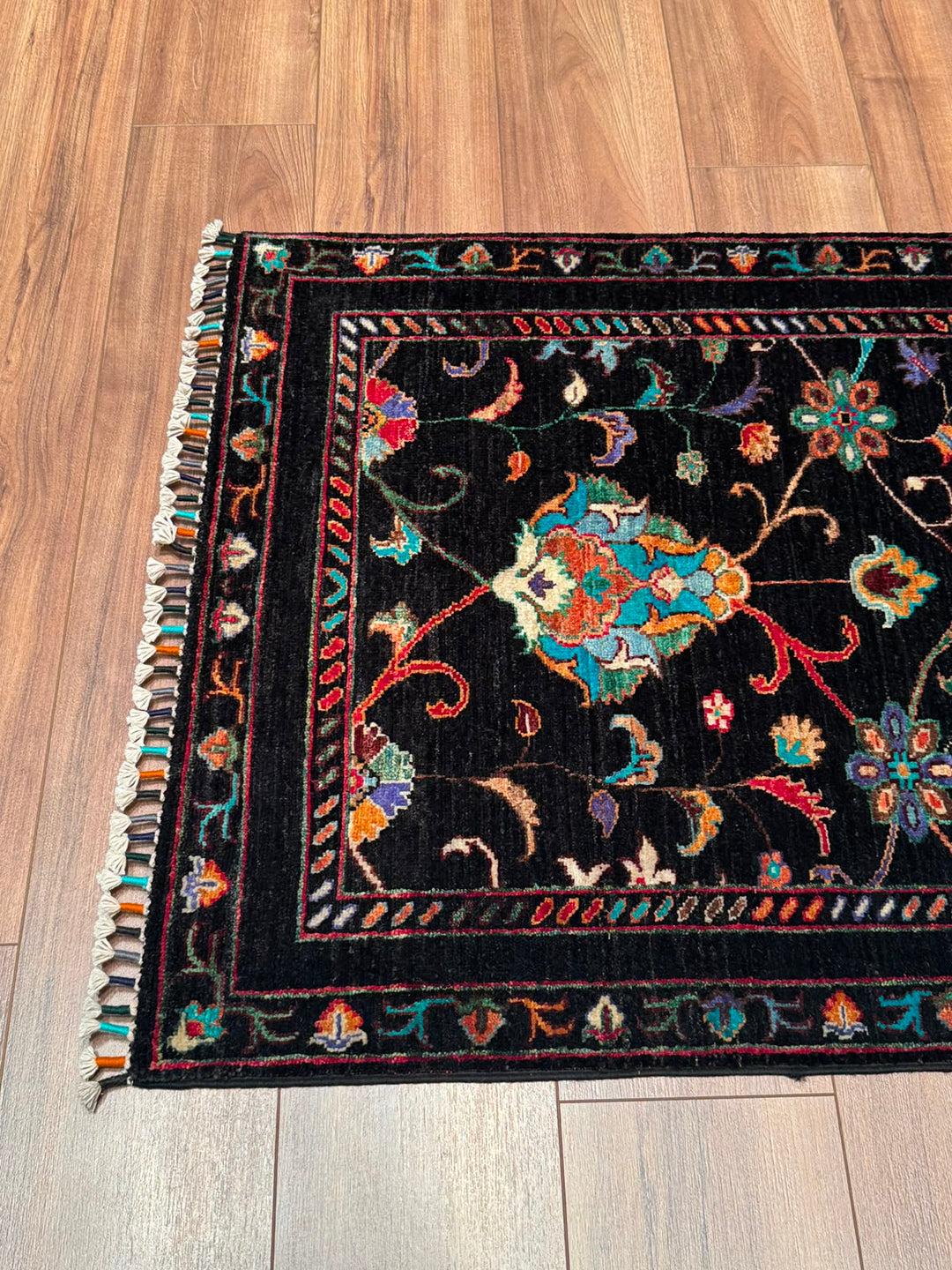 Sultani Binbirgece Yolluk Orijinal El Dokuması Siyah Kök Boya Yün Halı 0.79x251 1.98 Metrekare - 3x8 ft
