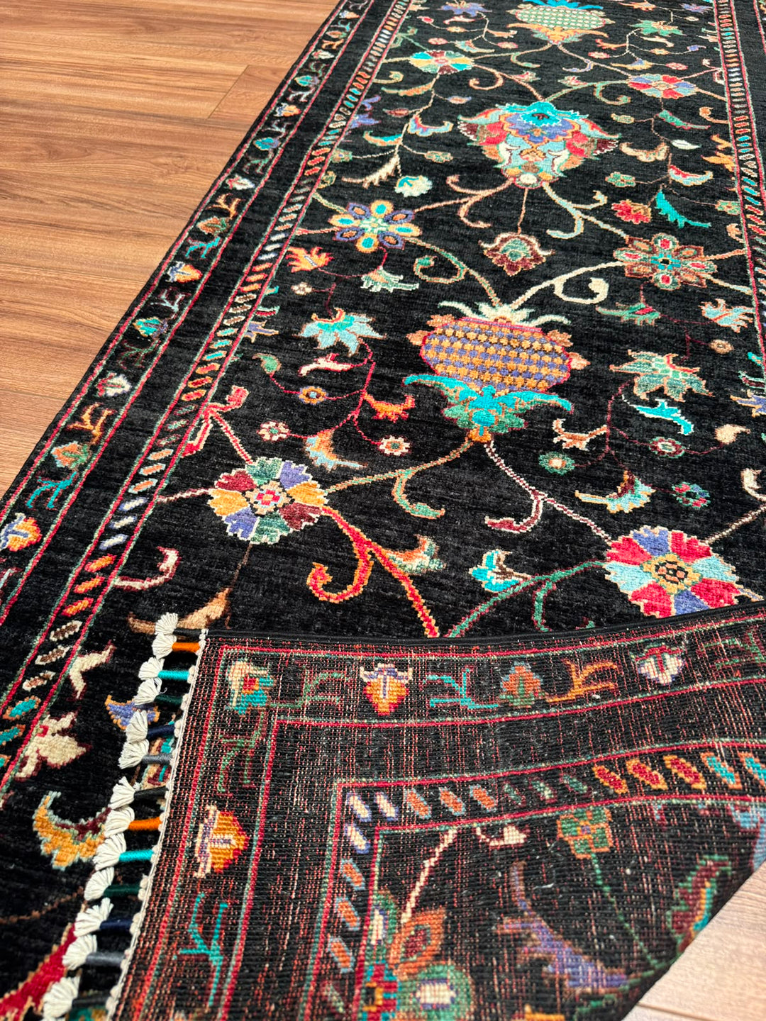 Sultani Binbirgece Yolluk Orijinal El Dokuması Siyah Kök Boya Yün Halı 0.79x251 1.98 Metrekare - 3x8 ft